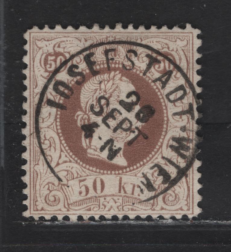 Lot 6 Austria SC#33a 50kr Pale Red brown Franz Josef, 1867-1880 Franz Josef Sideface Issue, A Very Fine Used Single, Beautiful SON Josef Stadt Cancel