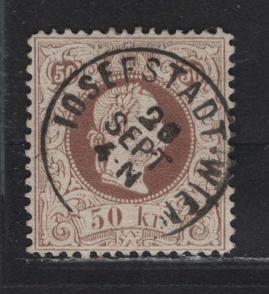 Lot 6 Austria SC#33a 50kr Pale Red brown Franz Josef, 1867-1880 Franz Josef Sideface Issue, A Very Fine Used Single, Beautiful SON Josef Stadt Cancel
