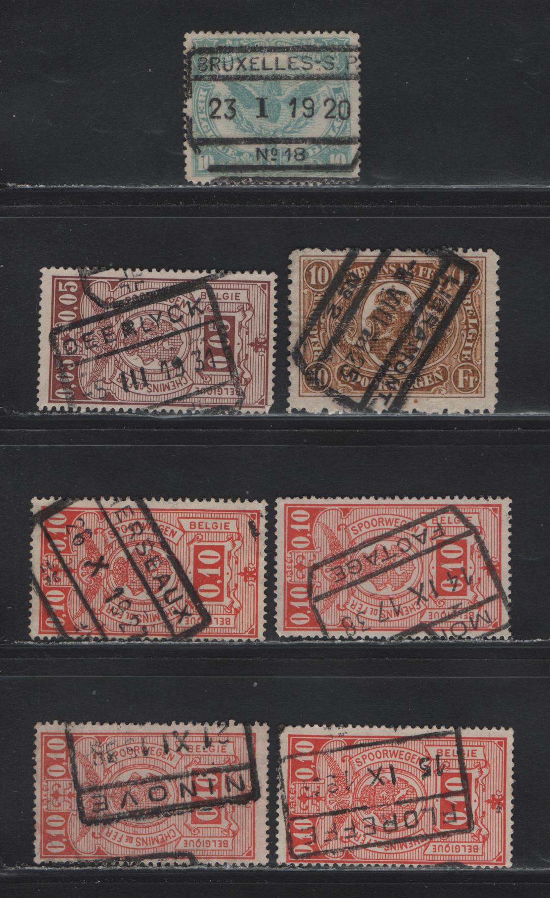 Lot 87 Belgium SC#Q61/Q147 10c Pale Blue - 70c Dark Brown, 1916-1940 Parcel Post Issue, 35 VG&F Used Singles All With SON Boxed Parcel Cancels