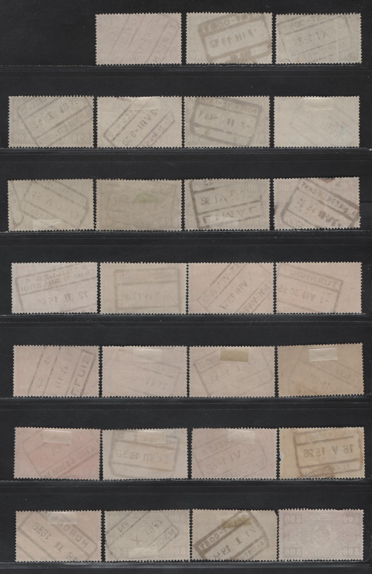 Lot 89 Belgium SC#Q163, Q164, Q165, Q166 5fr Violet - 8fr Deep Brown, 1923-1940 Parcel Post Issue, 41 F&VF Used Singles All Showing SON Boxed Town Parcel Cancels