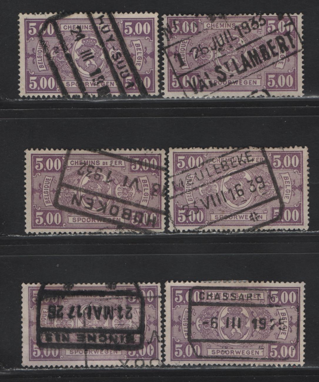 Lot 89 Belgium SC#Q163, Q164, Q165, Q166 5fr Violet - 8fr Deep Brown, 1923-1940 Parcel Post Issue, 41 F&VF Used Singles All Showing SON Boxed Town Parcel Cancels