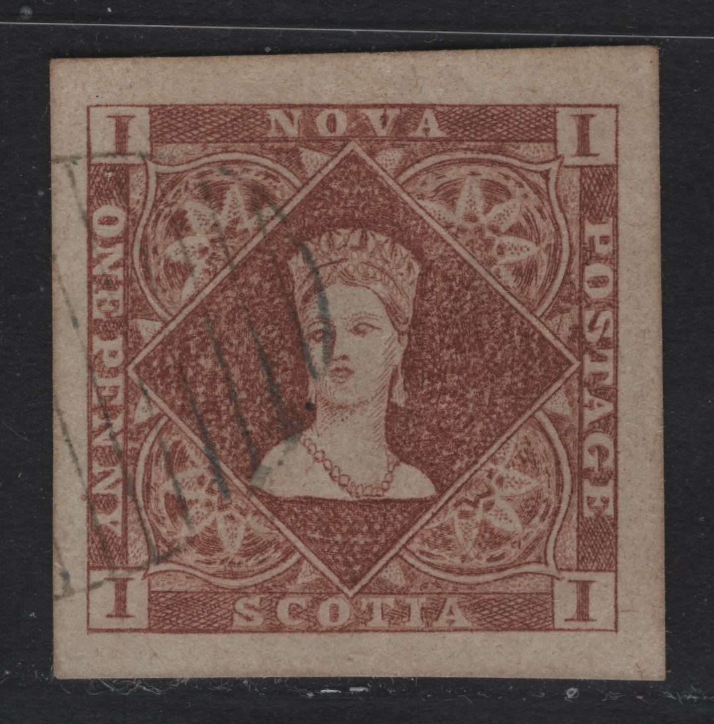 Lot 11 Nova Scotia #1F 1d Red Brown, 1851-1857 Crown & Flowers Pence Issue, A VF Used Single