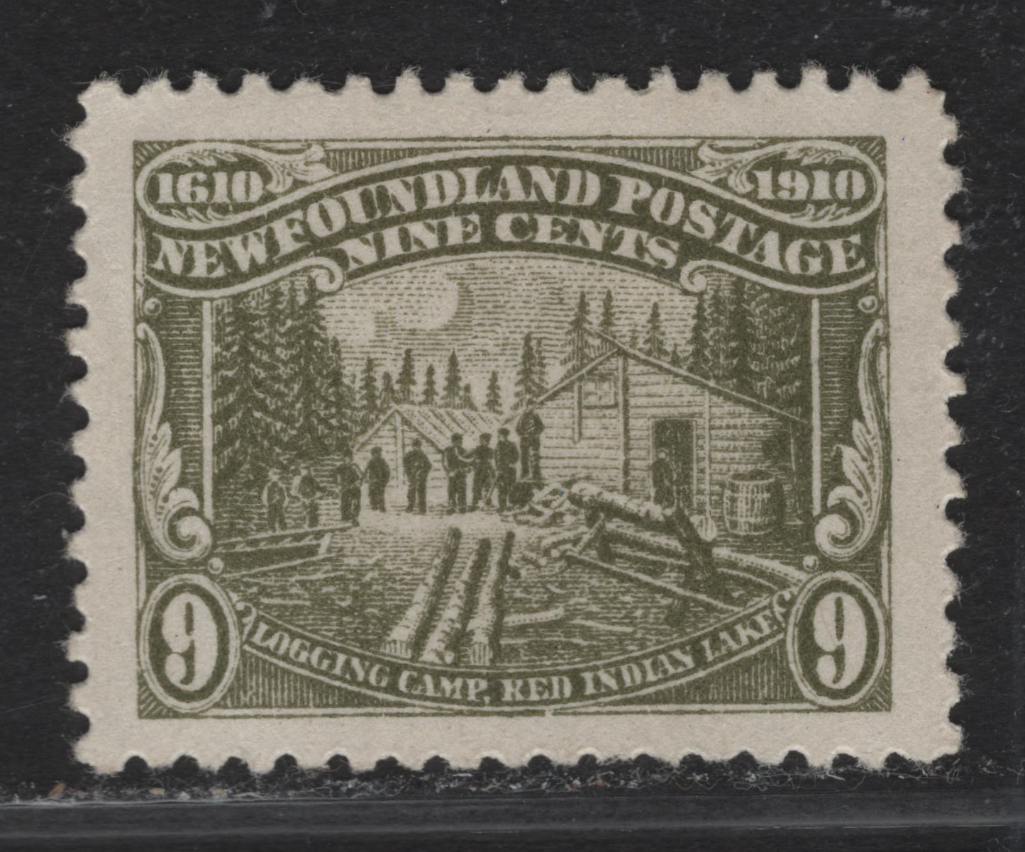 Lot 117 Newfoundland #94 9c Olive Green, 1910 Guy Issue, A FOG Single On WM-A Paper, Perf 11.75x12, Light Corner Gum Bend