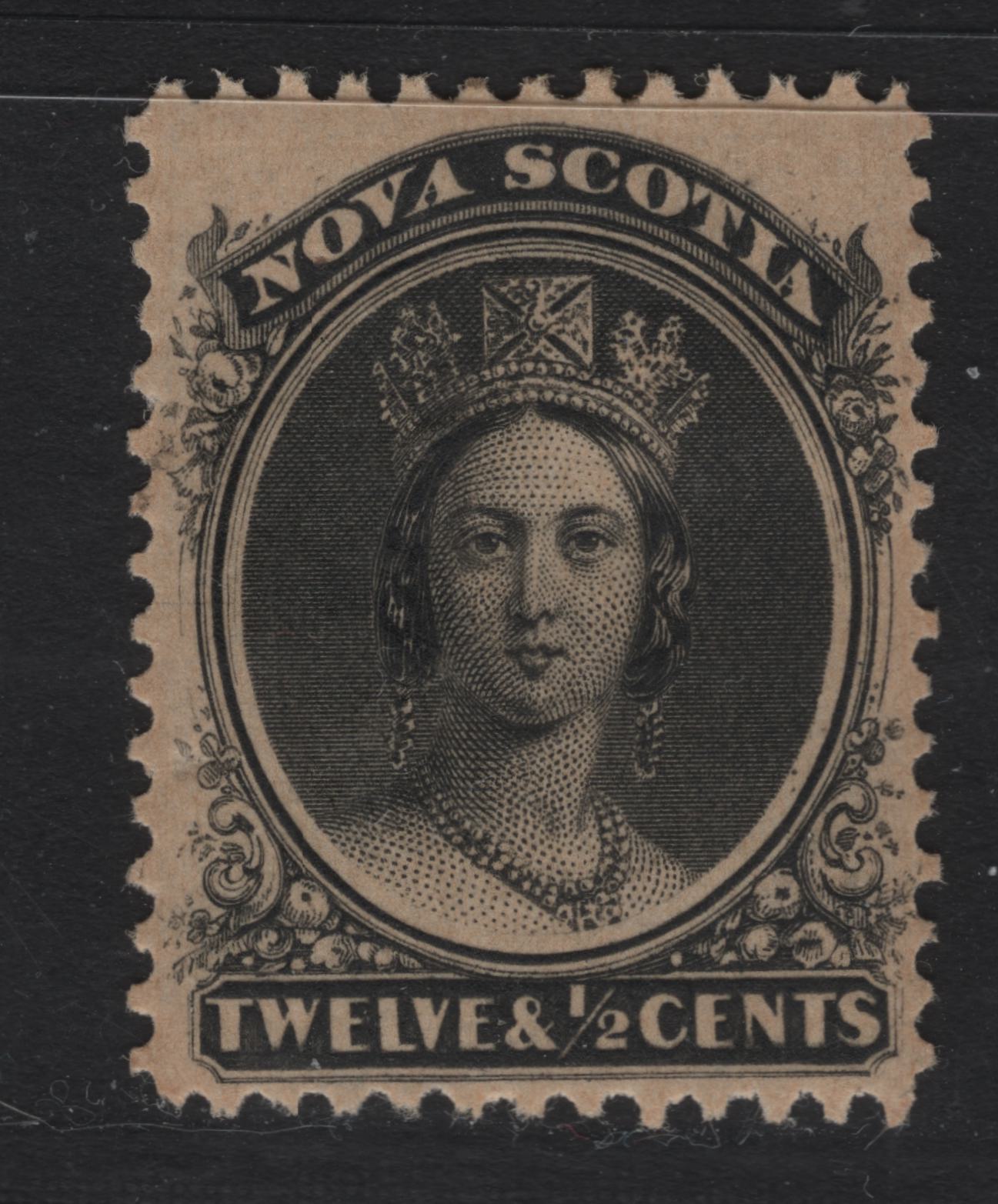 Lot 14 Nova Scotia #13 12 1/2c Black On Cents-G Paper, 1860-1867 Cents Issue, A VFOG Single Perf 11 3/4