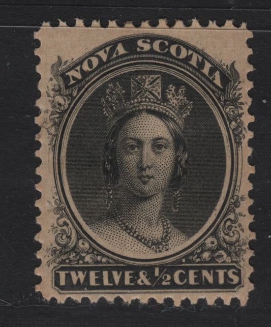 Lot 14 Nova Scotia #13 12 1/2c Black On Cents-G Paper, 1860-1867 Cents Issue, A VFOG Single Perf 11 3/4