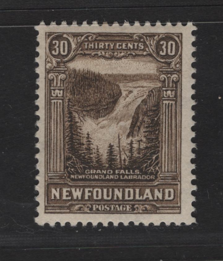 Lot 176 Newfoundland #182 30c Olive Brown Grand Falls, 1931 Watermarked, Re-Engraved Publicity Issue, A VFOG Single