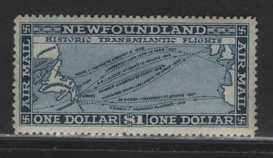 Lot 181 Newfoundland #C11 1 Blue Historic Transatlantic Flights, 1931 Watermarked Airmail Issue, A VFOG Single