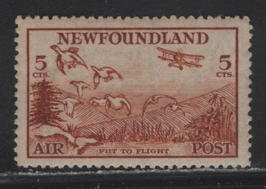 Lot 182 Newfoundland #C13iii 5c Red Brown Put To Flight, 1933 Labrador Airmail Issue, A VFOG Single Line Perf. 13.8