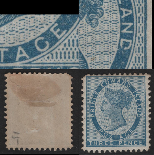 Lot 18 Prince Edward Island #6var 3d Blue On White Paper, 1862-1865 Pence Issue, A FOG Single Perf 11.6x12, Showing Broken 'D' In 'Island' And No Crossbar On 'G' Of Postage