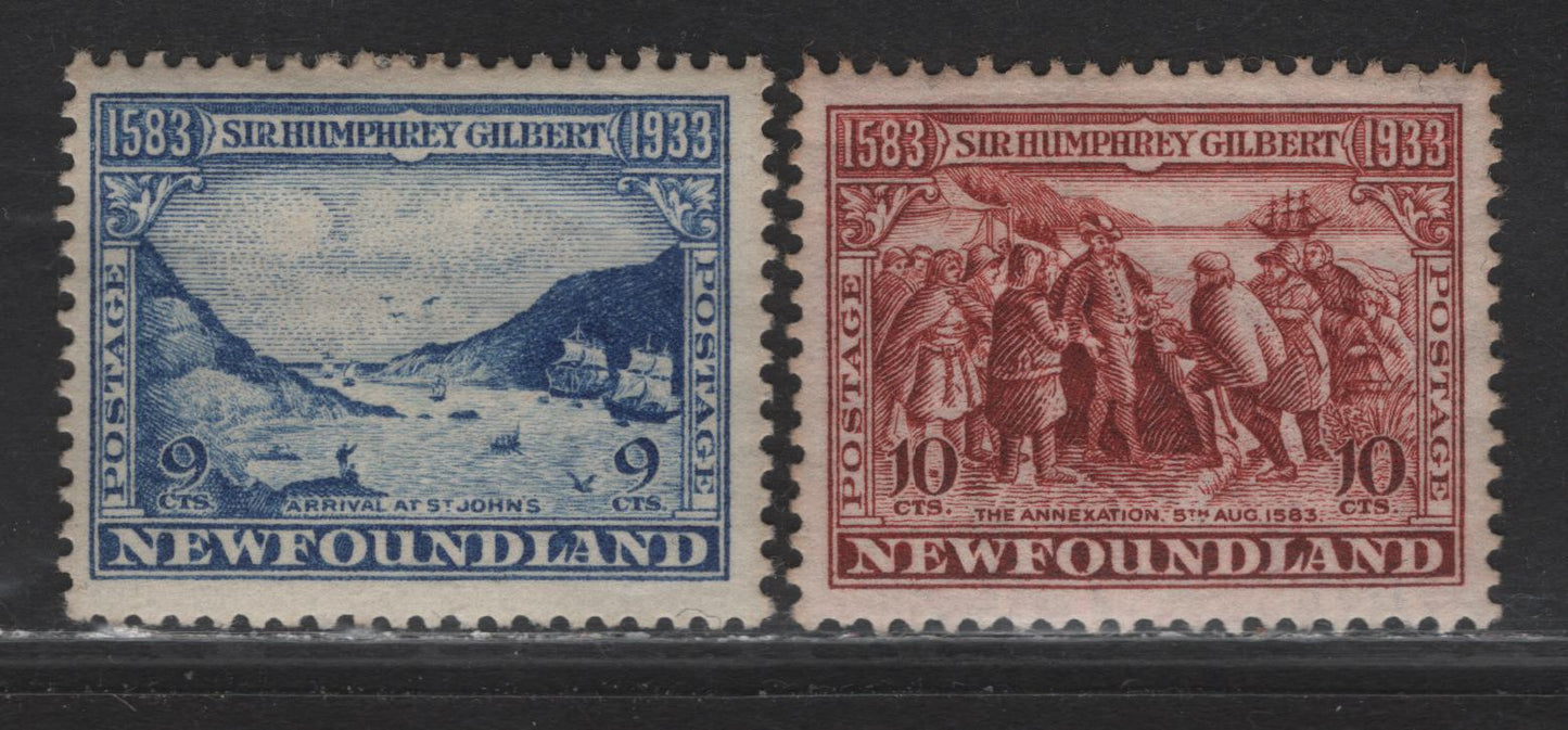 Lot 198 Newfoundland #219-220 9c-10c Ultramarine & Red Brown Arrival At St. John's & The Annexation, 1933 Sir Humphrey Gilbert Issue, 2 Fine OG & VFOG Singles