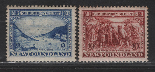 Lot 198 Newfoundland #219-220 9c-10c Ultramarine & Red Brown Arrival At St. John's & The Annexation, 1933 Sir Humphrey Gilbert Issue, 2 Fine OG & VFOG Singles
