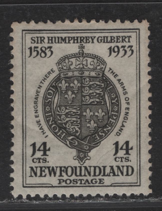 Lot 200 Newfoundland #221 14c Black Royal Garter, 1933 Sir Humphrey Gilbert Issue, A VFOG Single
