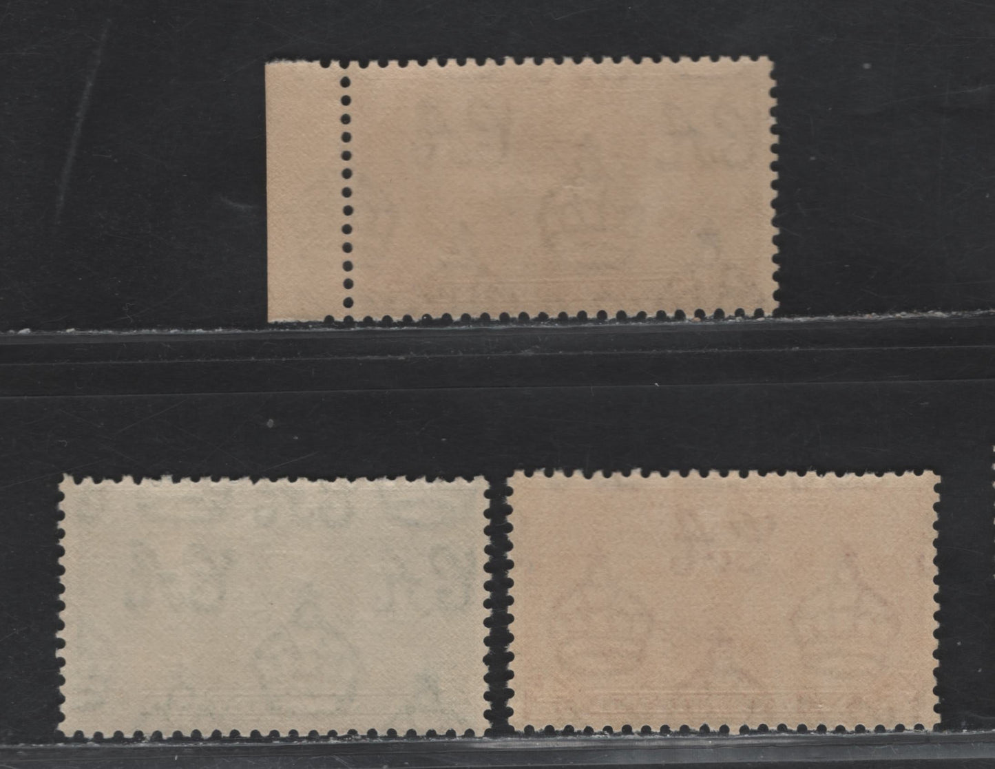 Lot 204 Newfoundland #230-232 2c-5c Myrtle Green - Deep Purple King George VI & Queen Elizabeth, 1937 Coronation Issue, 3 VFNH Singles