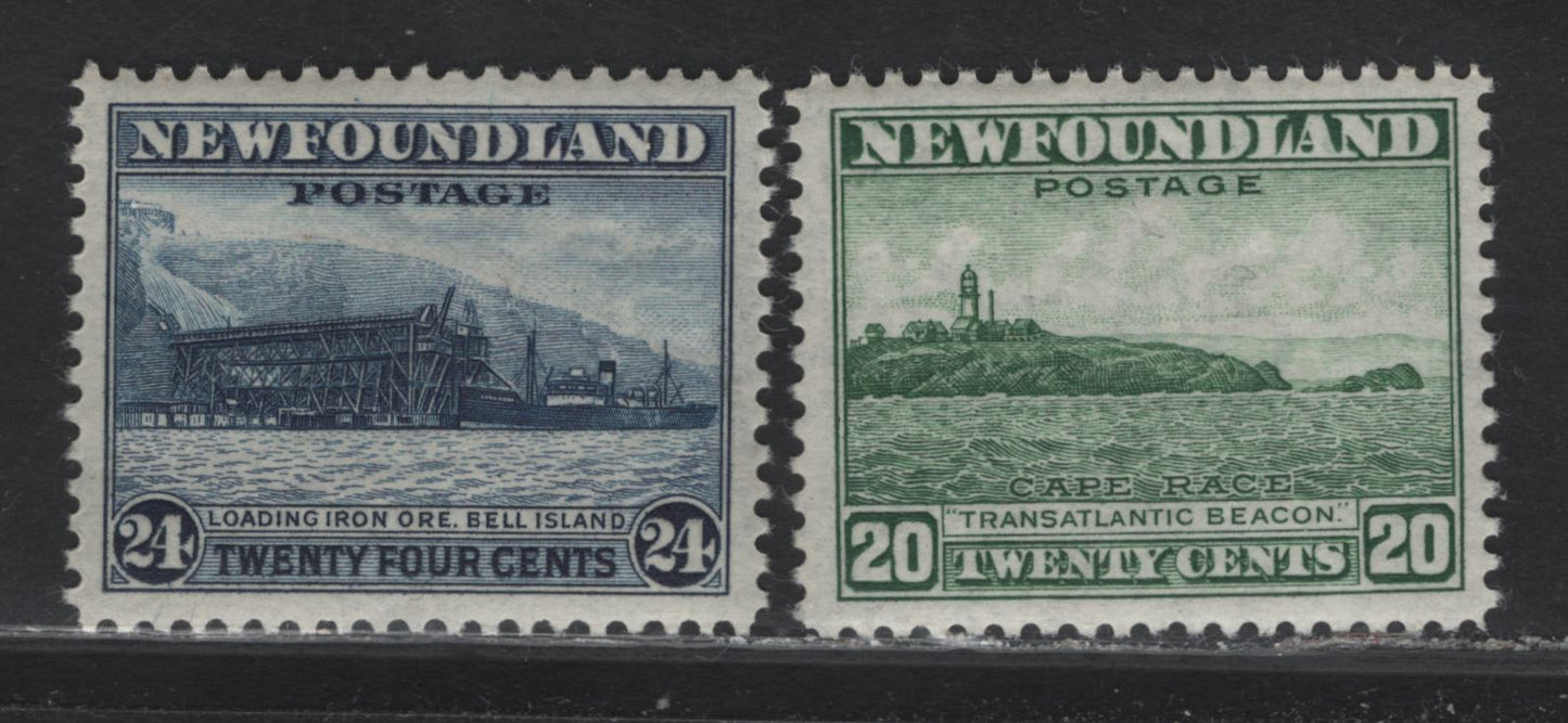 Lot 220 Newfoundland #263, 264 20c-24c Bronze Green & Indigo Cape Race & Loading Iron Ore, Bell Island, 1941-1944 Waterlow Resources Issue, 2 VFNH Singles