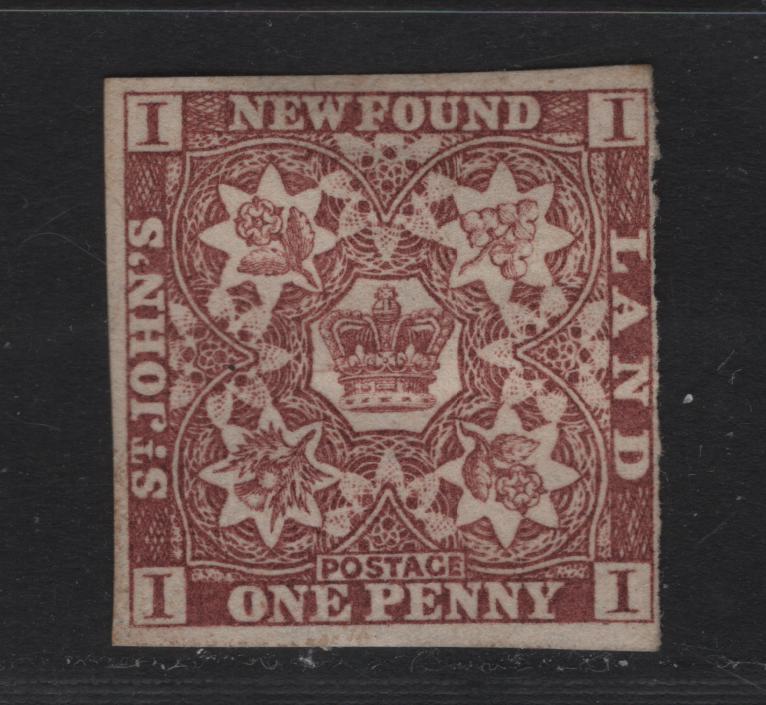 Lot 25 Newfoundland #1 1d Violet, 1857 Pence Issue, A FUN Single On Thick Porous Paper With Mesh, Dry Printing