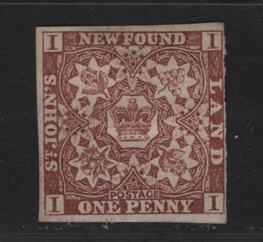 Lot 25 Newfoundland #1 1d Violet, 1857 Pence Issue, A FUN Single On Thick Porous Paper With Mesh, Dry Printing