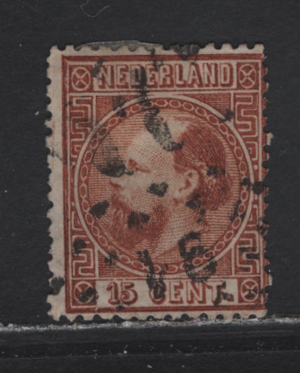 Lot 258 Netherlands SC#9 15c Orange Brown King William III, 1867-1869 King William III Left Facing Portrait, A VG Used Single With SON #91 Diamond Dotted Cancel For Delfshaven, Perf. 12.75 x 11.75