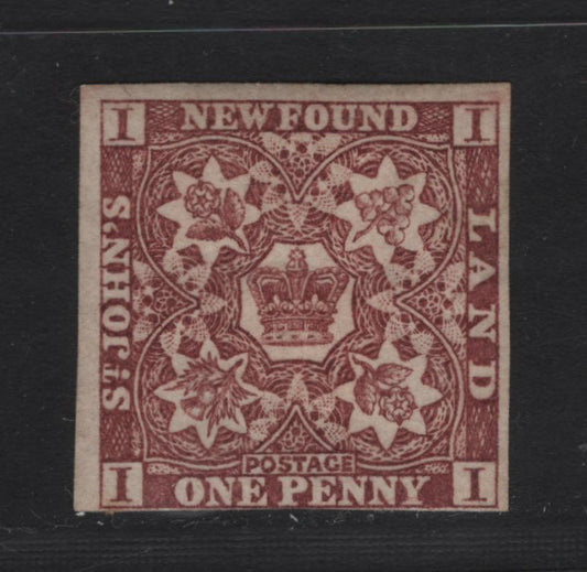 Lot 25A Newfoundland #1 1d Brown Violet, 1857 Pence Issue, A FOG Single On Thick Paper With Mesh, Dry Printing