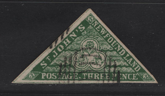 Lot 27 Newfoundland #3f 3d Green, 1857 Pence Issue, A VF Used Single Lithographed Forgery Attributed To Spiro Brothers