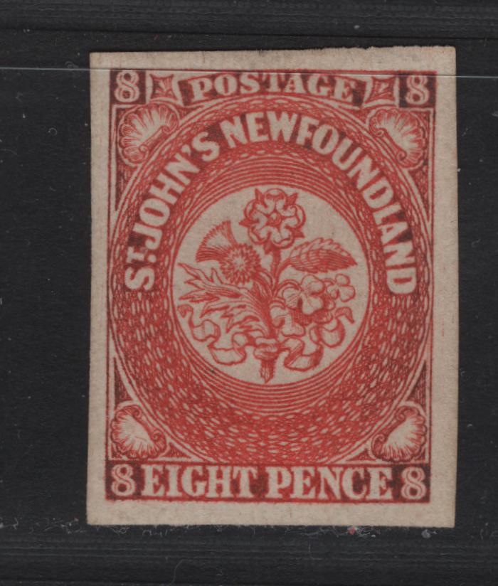 Lot 28 Newfoundland #8 8d Scarlet Vermilion, 1857 Pence Issue, A VFUN Single Slightly Sulphretted