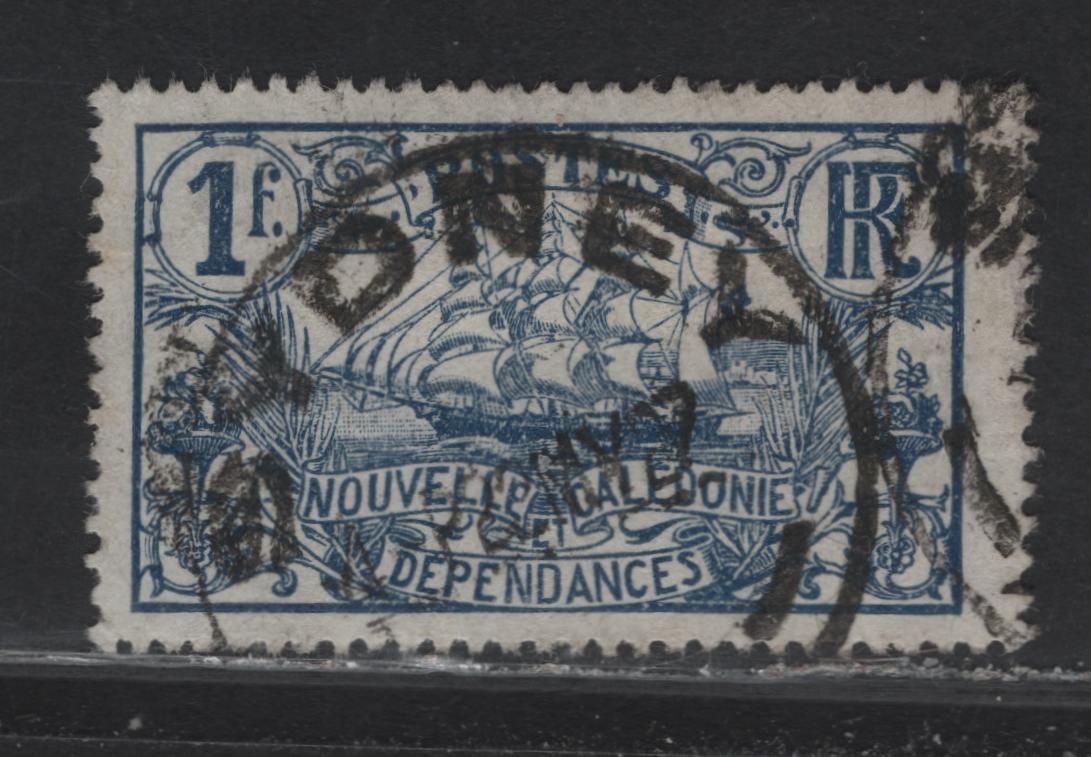 Lot 286 New Caledonia Used in Australia SC#114 1fr Deep Blue Ship, 1905-1928 Picorial Keyplate Definitive Issue, A VF Used Single With SON May 22, 1927 Sydney, NSW Paquebot Cancel