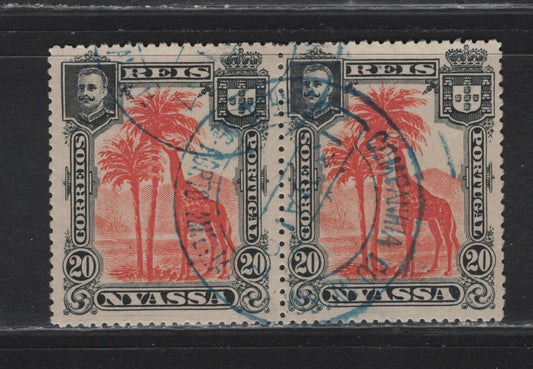 Lot 300 Nyassa SC#30 20r Black & Orange Giraffe, 1901 Engraved Camel & Giraffe Definitives, A VF Used Pair With SON Cancel