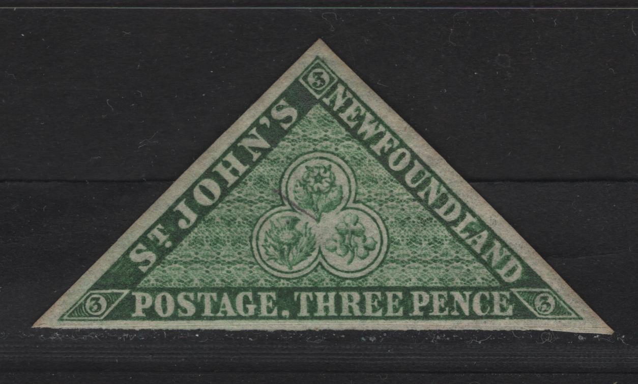 Lot 31 Newfoundland #11A 3d Green, 1860 Pence Issue, A VFOG Single On Crisp Translucent Paper