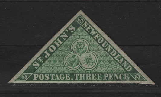 Lot 31 Newfoundland #11A 3d Green, 1860 Pence Issue, A VFOG Single On Crisp Translucent Paper