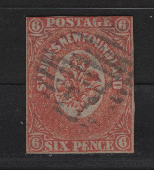 Lot 32 Newfoundland #13 6d Orange, 1860 Pence Issue, A Fine Used Single 3 Close Margins And Just Touching At Top