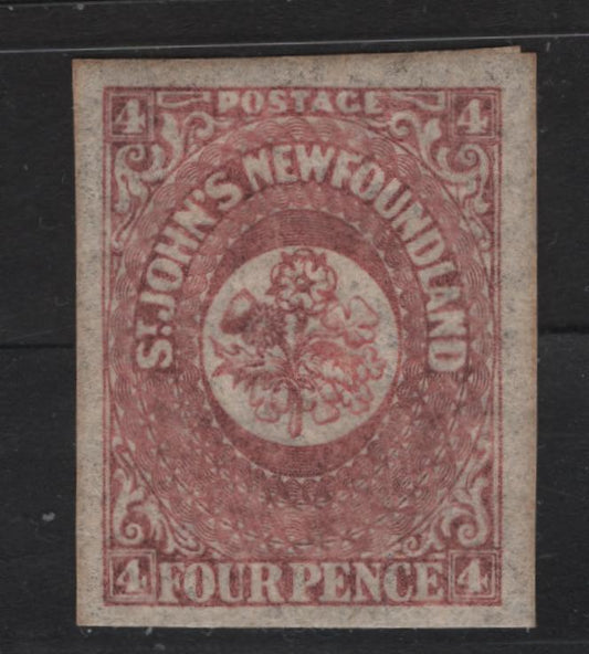 Lot 34 Newfoundland #18 4d Rose, 1861-1862 Pence Issue, A VFOG Single On Crisp Translucent Paper