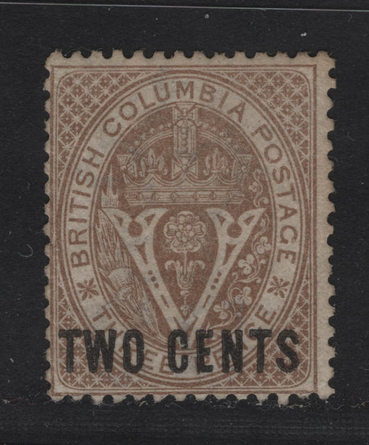 Lot 4 British Columbia #8 2c On 3d Brown, 1867-1871 Surcharges Issue, A Fine Regummed Single Professionally Regummed To Appear NH