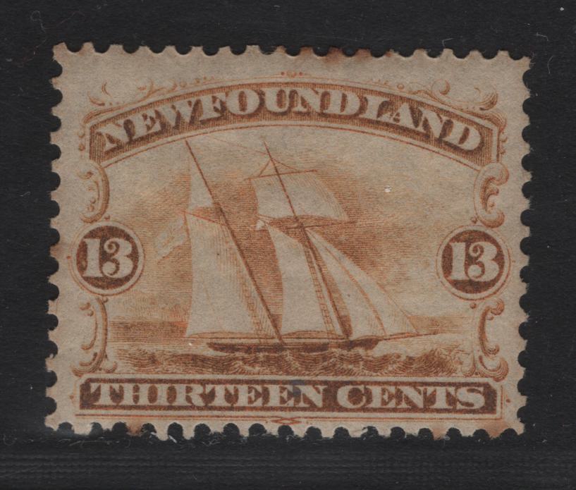 Lot 50 Newfoundland #30 13c Orange, 1865-1894 First Cents Issue, A FOG Single On Paper Cents-Y, Perf 12x11.75. Some Toned Perf Tips And Colour Is Oxodized