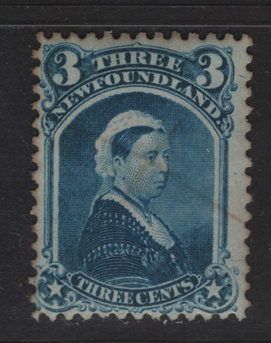 Lot 60 Newfoundland #34 3c Blue, 1868-1894 Second Cents Issue, A Fine Used Single On Paper Cents-BB, Perf 12x11.75. Cleaned Pen Cancel, And Regummed To Appear Mint