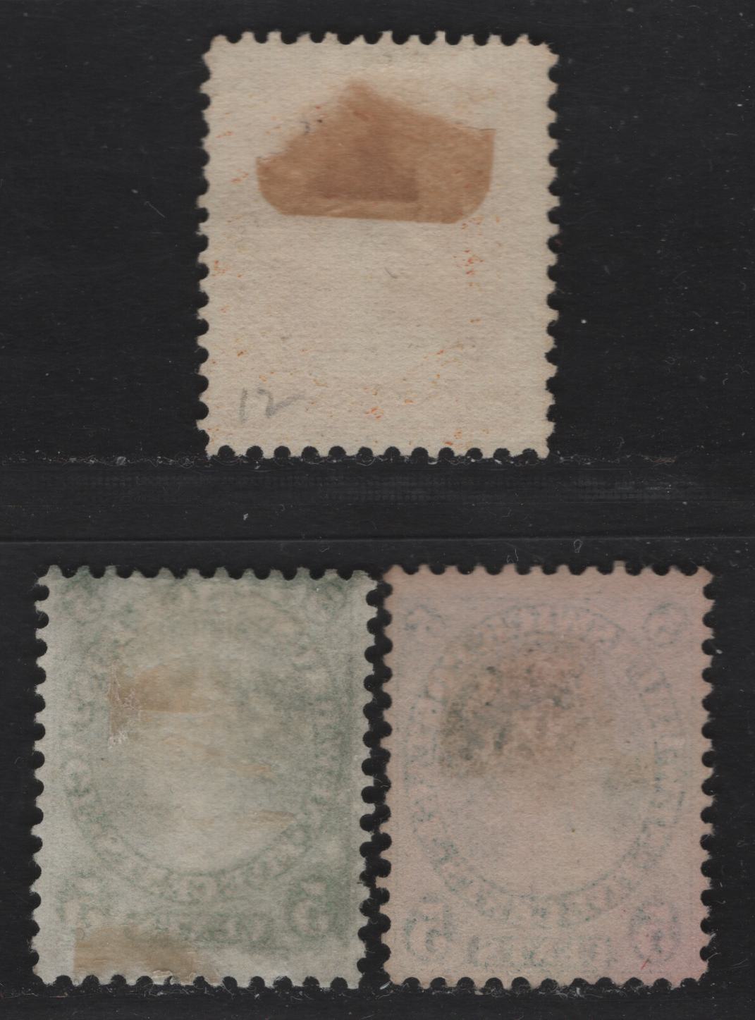 Lot 6 New Brunswick #7,8,8a, 1860-1867 Cents Issue, 3 FUN Singles 2c Orange On Paper Cents-J, 5c Yellow Green On Cents -N, 5c Blue Green On Cents-WW Paper, Perf 12x11.75, 11.75, 11.75