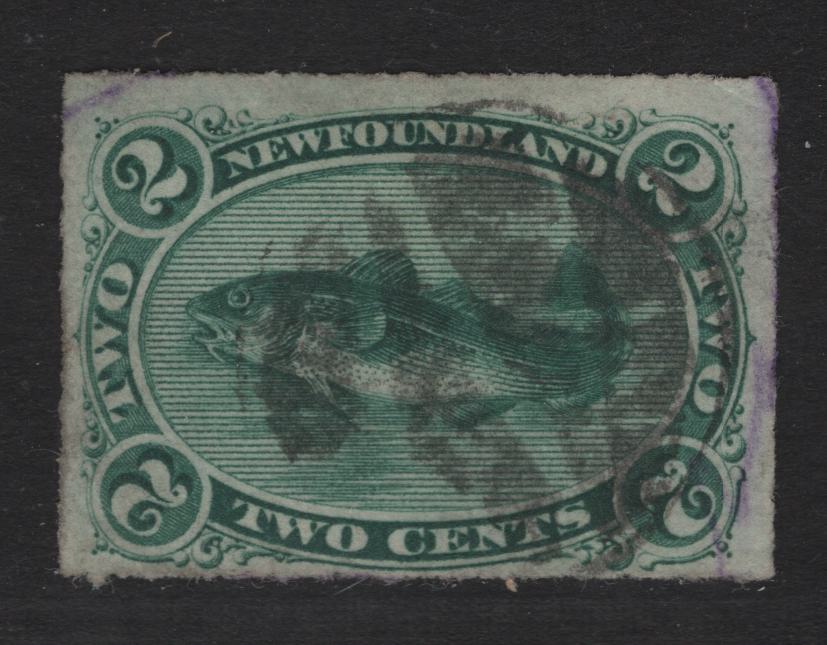 Lot 64 Newfoundland #38 2c Green, 1876-1879 Rouletted Cents Issue, A Fine Used Single On Paper Type Cents-NN