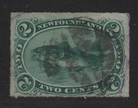 Lot 64 Newfoundland #38 2c Green, 1876-1879 Rouletted Cents Issue, A Fine Used Single On Paper Type Cents-NN