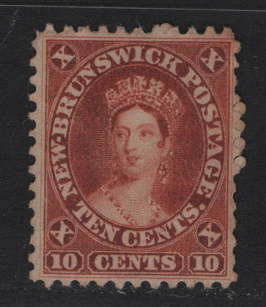 Lot 7 New Brunswick #9 10c Vermilion, 1860-1867 Cents Issue, A FUN Single Colour Somewhat Oxidized, On Paper Cents - N, Perf 11 3/4