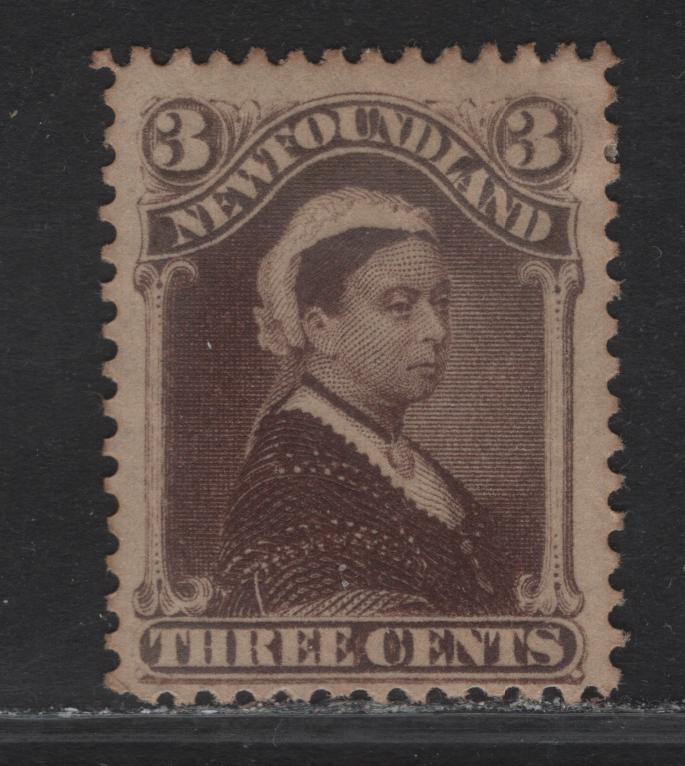 Lot 82 Newfoundland #51 3c Umber Brown, 1880-1896 Third Cents Issue, A FOG Single On Paper Cents-NN,Perf 12.1x12