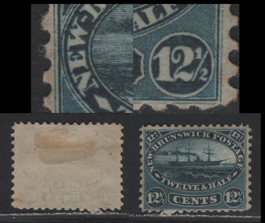 Lot 8 New Brunswick #10 12 1/2c Blue, 1860-1867 Cents Issue, A FOG Single On Cents-E Paper, Per 11 3/4 Showing Minor Re-Entry: Doubling In "N" Of New & Inside Fraction Of Right Value Tablet