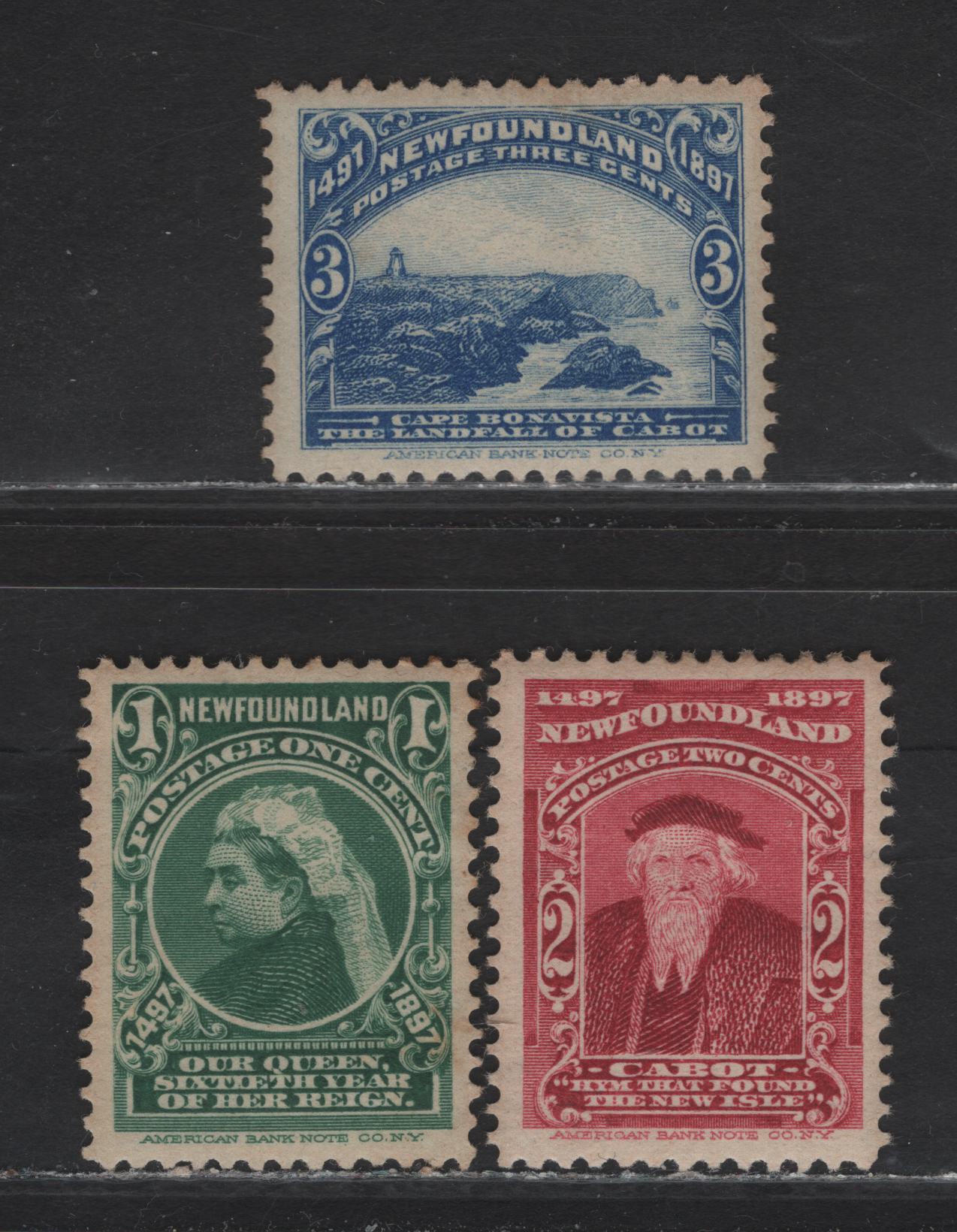 Lot 94 Newfoundland #61-63 1c Green - 3c Ultramarine, 1897 John Cabot Issue, 3 VFOG Singles On Papers ABNN-A And ABNN-D, Some Minor Toning On 1c