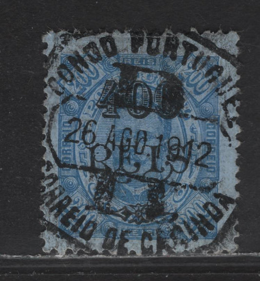 Lot 126 Portuguese Congo SC#47 400r on 200r Blue on Blue Blue on Blue King Carlos, 1902 Surcharged Issue, A Very Fine Used Single, SON Aug 26 1912 Registered Cancel