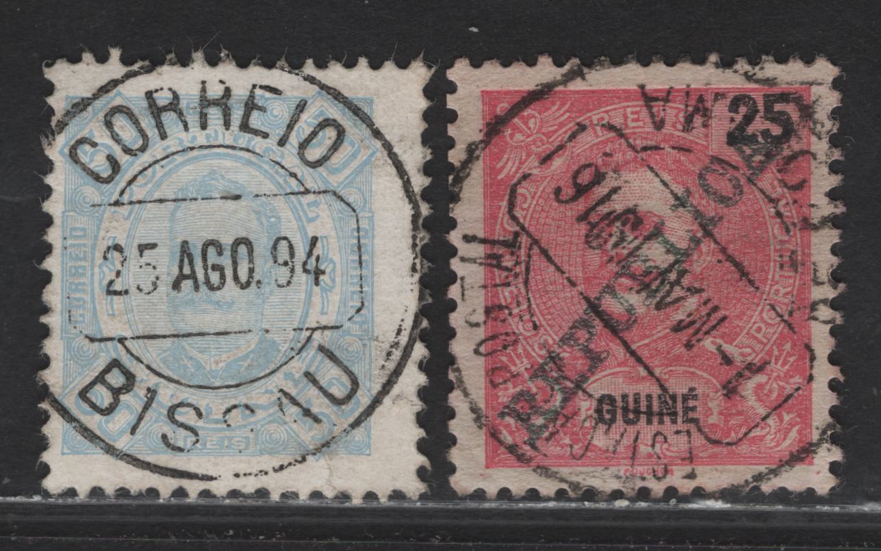 Portuguese Guinea SC#37, 100 50r - 25r Light Blue - Carmine King Carlos, 1893-1911 King Carlos - Republica Overprinted Issues, 2 Fine/Very Fine Used Single