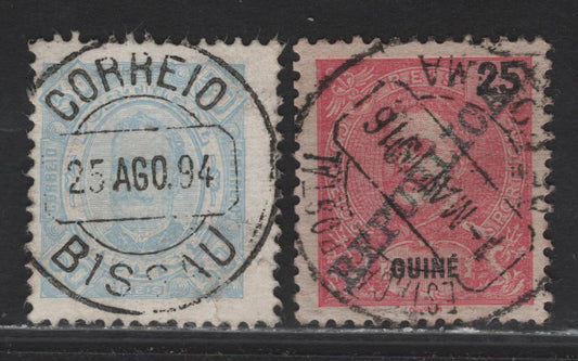 Lot 127 Portuguese Guinea SC#37, 100 50r - 25r Light Blue - Carmine King Carlos, 1893-1911 King Carlos - Republica Overprinted Issues, 2 Fine/Very Fine Used Single