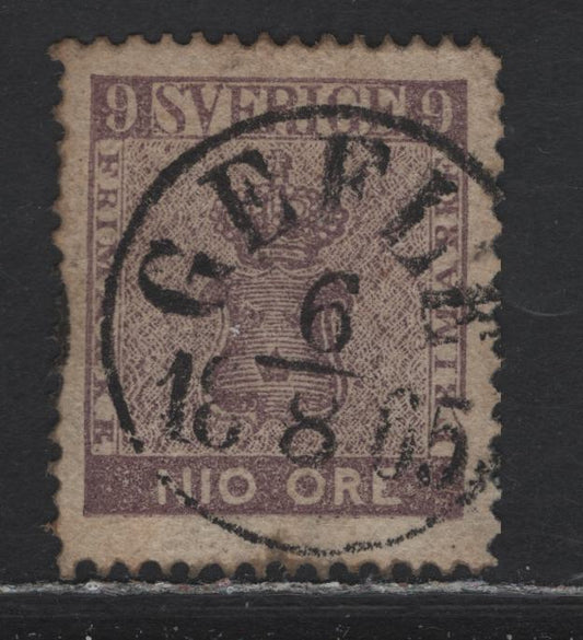 Lot 138 Sweden (C) SC#7b 9o Bluish Lilac Coat of Arms, 1858-1862 Coat of Arms Ore Denominated Issue, A Very Fine Used Single, August 18 1865 Gefle CDS Cancel
