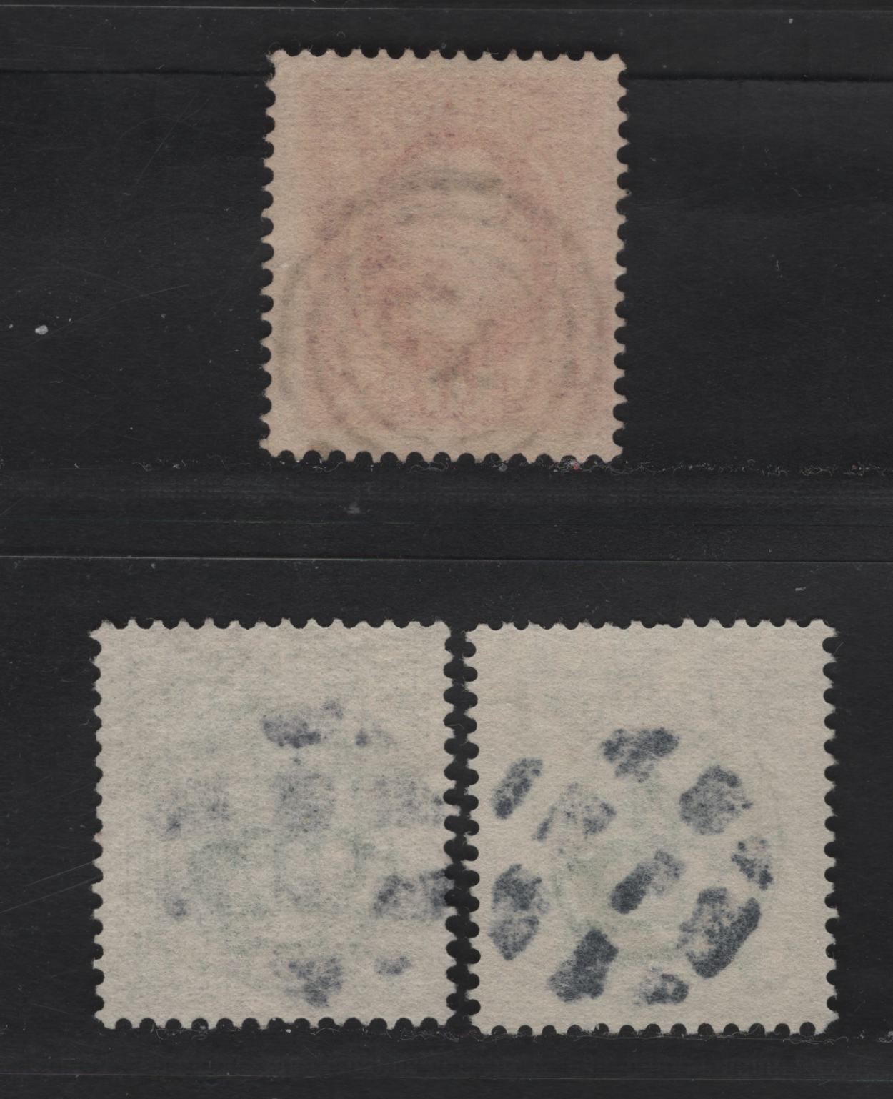 Lot 155C Sweden (C) SC#56, 58 5o - 10o Yellow Green - Carmine King Oscar II, 1891-1904 King Oscar II Issue, 3 Fine/Very Fine Used Singles, 3 Ring #45 Cancel For Helingsberg & Segmented Cork Cancels