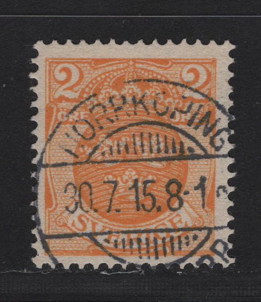 Lot 155E Sweden (C) Facit#72vi (SC# 68var) 2o Orange Arms, 1910-1914 Arms Issue, A Very Fine Used Single, SON July 30 1915 Norrkoping Cancel, Unwatermarked