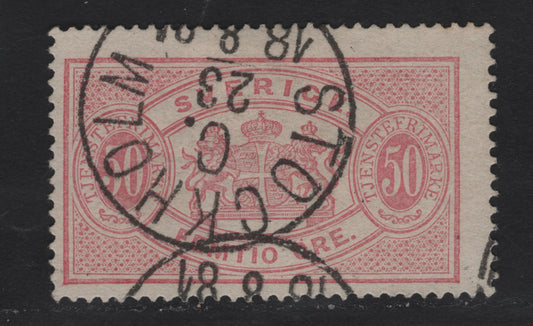 Lot 161 Sweden (C) SC#O10 50o Rose Official, 1874-1877 Official Issue, A Fine Used Single, SON Stockholm CDS Cancel, Perf 14