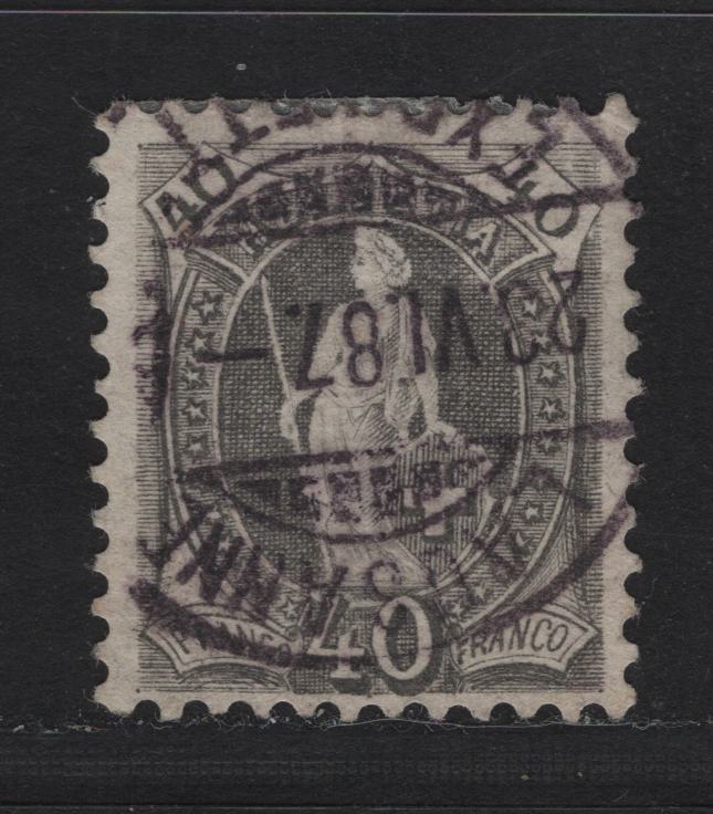 Lot 174 Switzerland SC#84 40c Gray Standing Helvetia, 1882-1904 Standing Helvetia Issue, A Very Fine Used Singles, Wmk 182, Perf 11.75, June 23 1887 Lawsanne CDS.