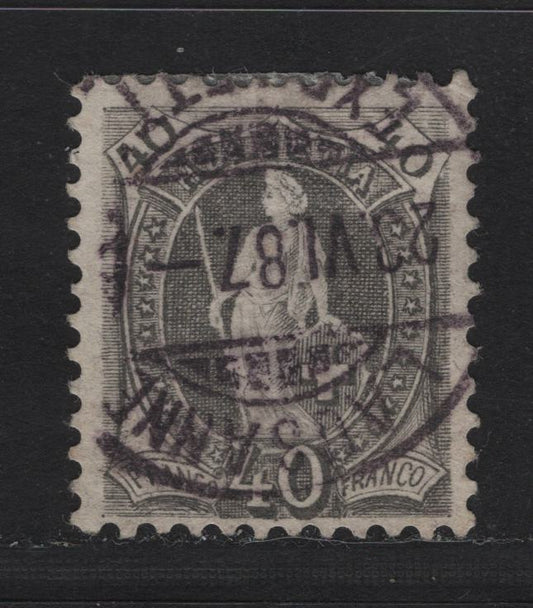 Lot 174 Switzerland SC#84 40c Gray Standing Helvetia, 1882-1904 Standing Helvetia Issue, A Very Fine Used Singles, Wmk 182, Perf 11.75, June 23 1887 Lawsanne CDS.