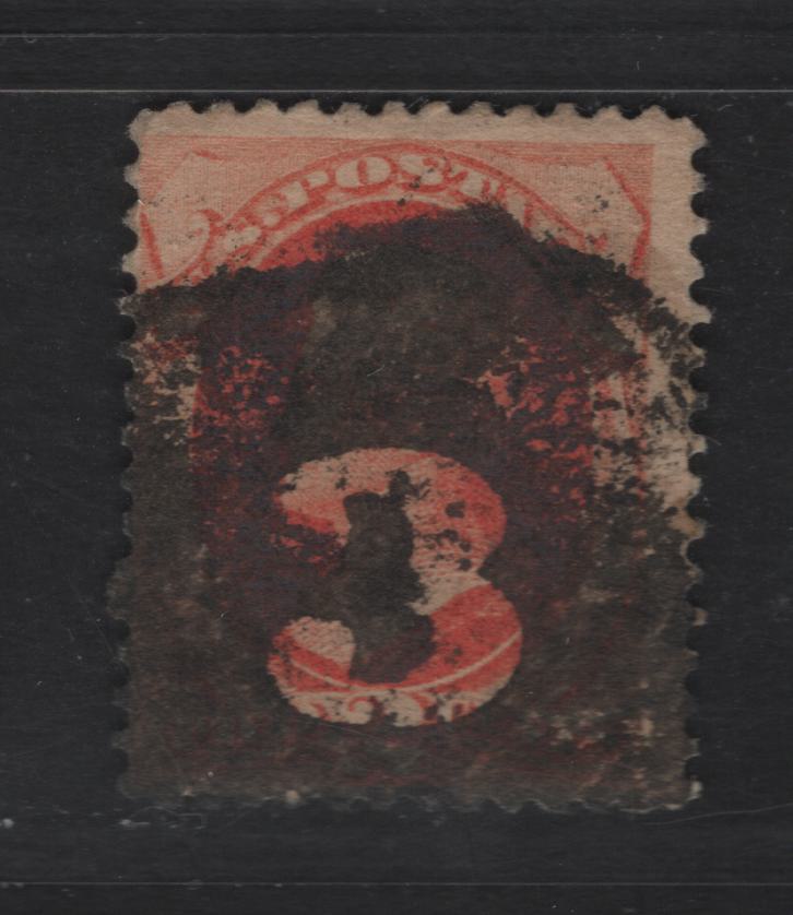 United States SC#183 2c Vermillion Jackson, 1879 Large Banknote Issue, A Fine Used Single, Soft Paper, American Banknote CO Printing, Scarce Negative 3 Cancel
